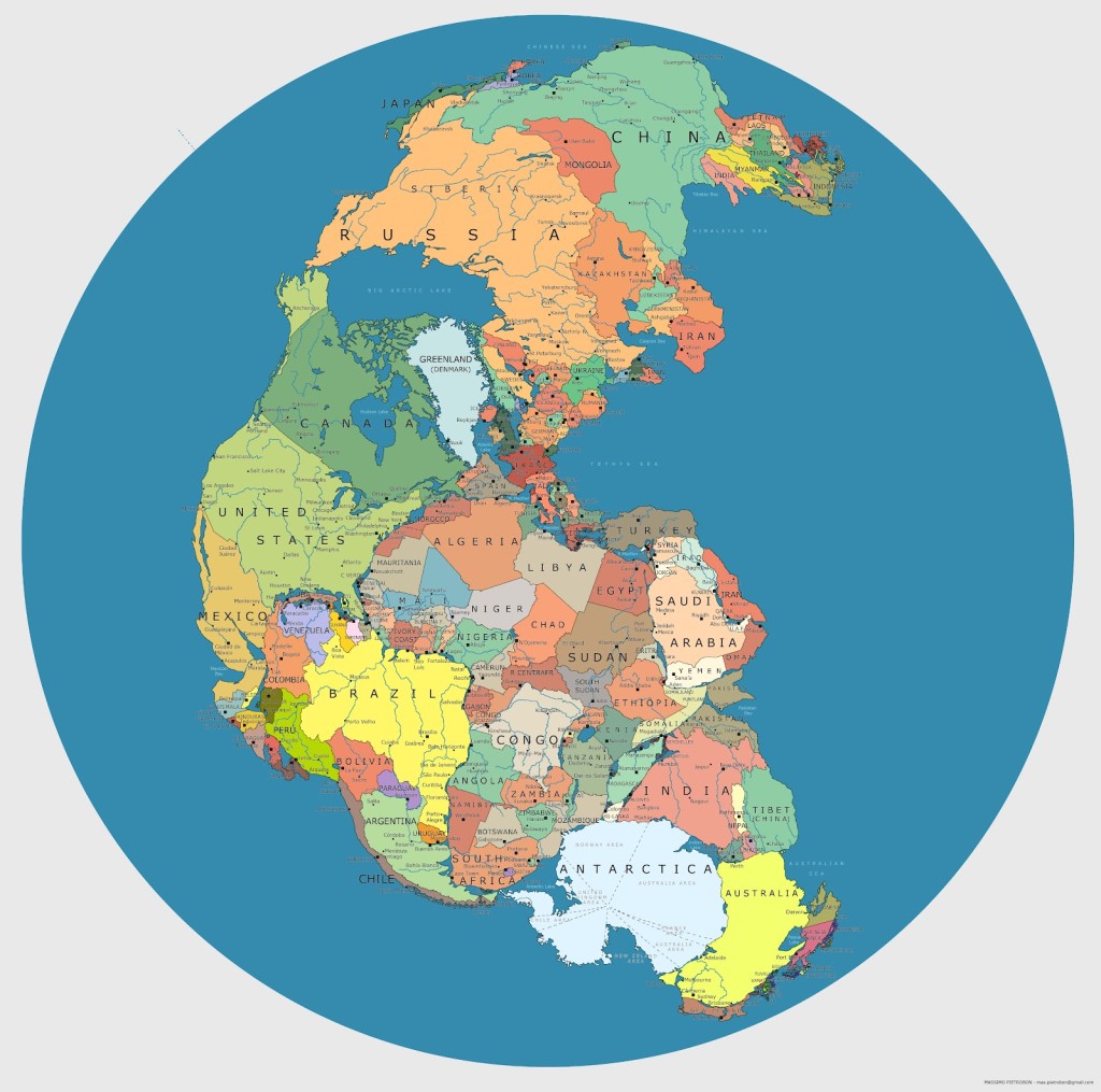 Pangea with modern day borders