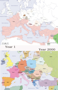 Europe map in Year 1 and 2000
