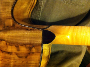 off center figured maple guitar neck by Randall Kramer onemanz.com