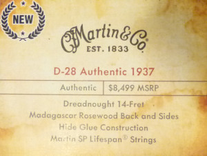 Martin D28 Authentic 1937 label