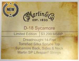Martin D-18 Sycamore NAMM label review at onemanz.com