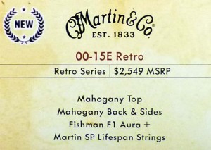 Martin 0015E NAMM label