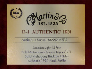 Martin D-1 Authentic 1931 label